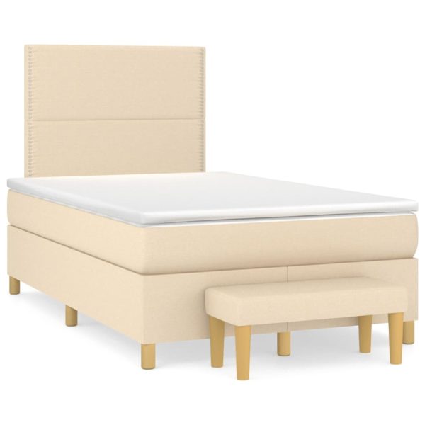 Pat box spring cu saltea, crem, 120×200 cm, textil