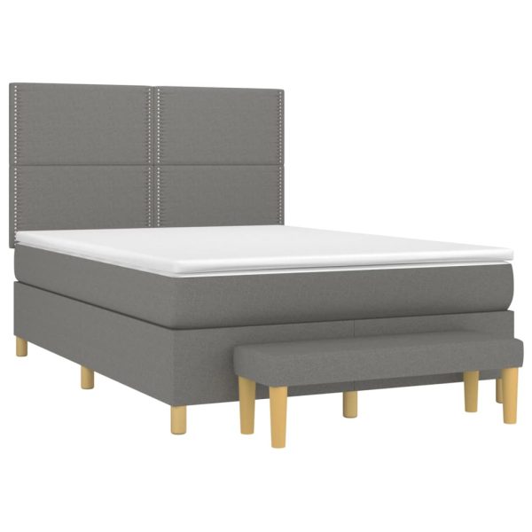 Pat box spring cu saltea, gri închis, 140×190 cm, textil