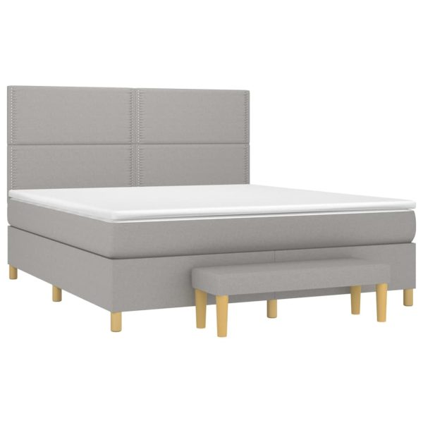 Pat continental cu saltea, gri deschis, 160×200 cm, textil