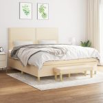 Pat continental cu saltea, crem, 180×200 cm, textil