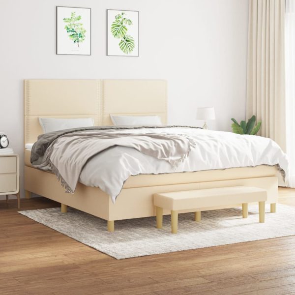 Pat continental cu saltea, crem, 180×200 cm, textil