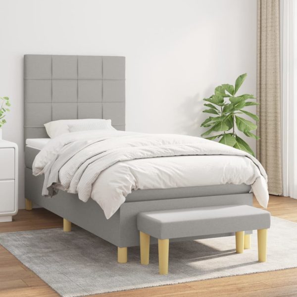 Pat continental cu saltea, gri deschis, 80×200 cm, textil