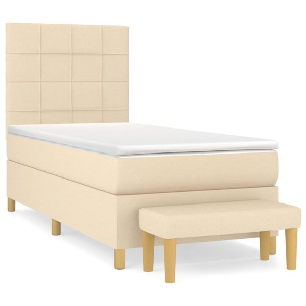 Pat box spring cu saltea, crem, 80×200 cm, textil