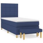 Pat box spring cu saltea, albastru, 90×190 cm, textil