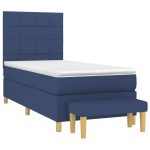 Pat box spring cu saltea, albastru, 90×190 cm, textil