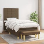 Pat box spring cu saltea, maro închis, 90×200 cm, textil