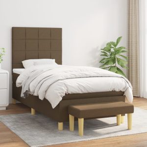 Pat box spring cu saltea, maro închis, 90×200 cm, textil