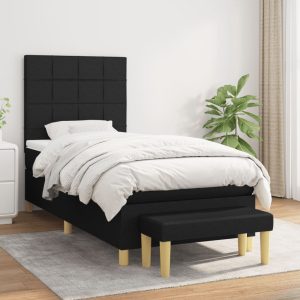 Pat box spring cu saltea, negru, 100×200 cm, textil