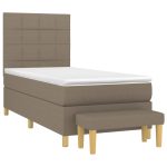 Pat box spring cu saltea, gri taupe, 100×200 cm, textil
