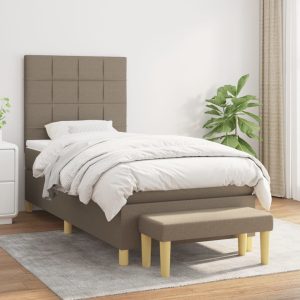 Pat box spring cu saltea, gri taupe, 100×200 cm, textil