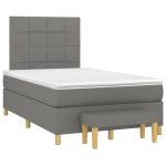 Pat box spring cu saltea, gri închis, 120×200 cm, textil