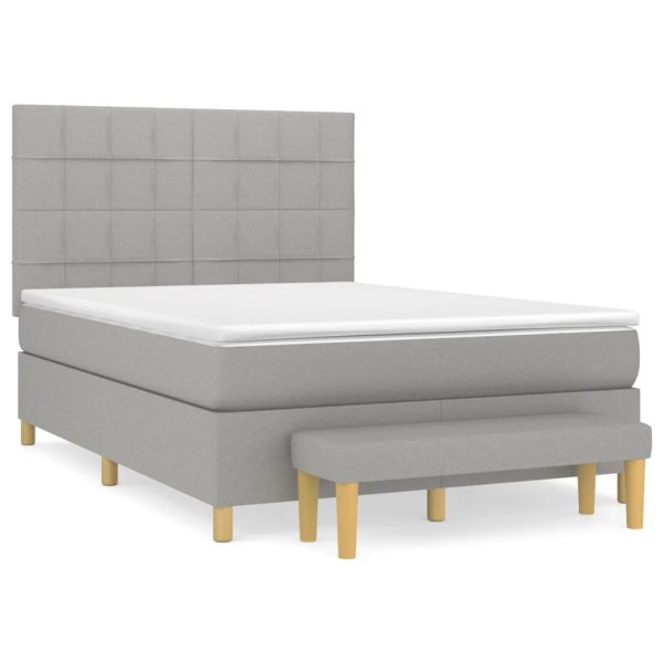 Pat box spring cu saltea, gri deschis, 140×190 cm, textil