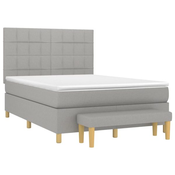 Pat box spring cu saltea, gri deschis, 140×190 cm, textil