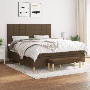 Pat box spring cu saltea, maro închis, 160×200 cm, textil