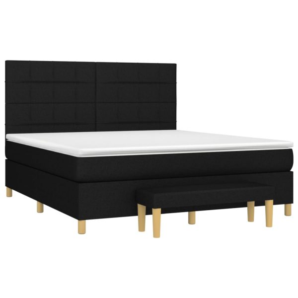 Pat box spring cu saltea, negru, 180×200 cm, catifea