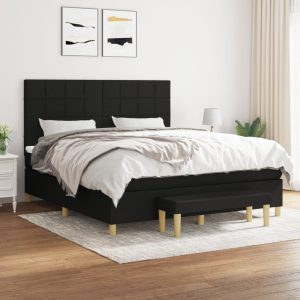 Pat box spring cu saltea, negru, 180×200 cm, catifea
