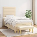 Pat box spring cu saltea, crem, 80×200 cm, textil