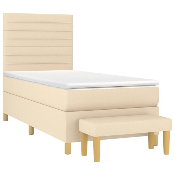 Pat box spring cu saltea, crem, 90×200 cm, textil