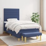 Pat box spring cu saltea, albastru, 100×200 cm, textil
