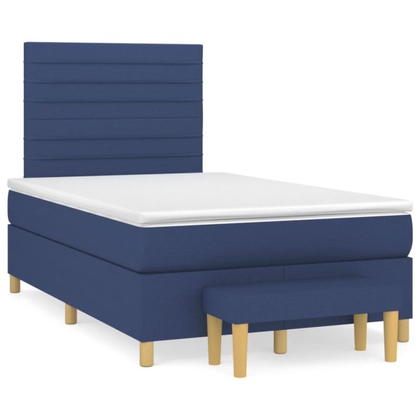 Pat box spring cu saltea, albastru, 120×200 cm, textil