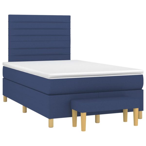 Pat box spring cu saltea, albastru, 120×200 cm, textil