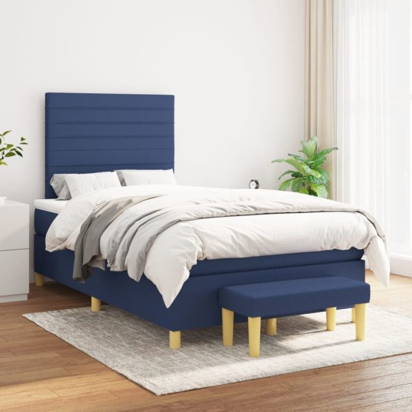 Pat box spring cu saltea, albastru, 120×200 cm, textil