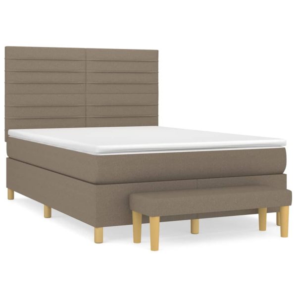 Pat box spring cu saltea, gri taupe, 140×200 cm, textil