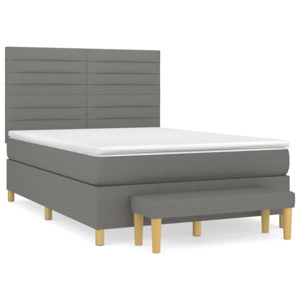 Pat box spring cu saltea, gri închis, 140×200 cm, textil