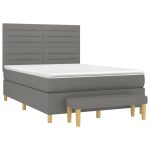 Pat box spring cu saltea, gri închis, 140×200 cm, textil