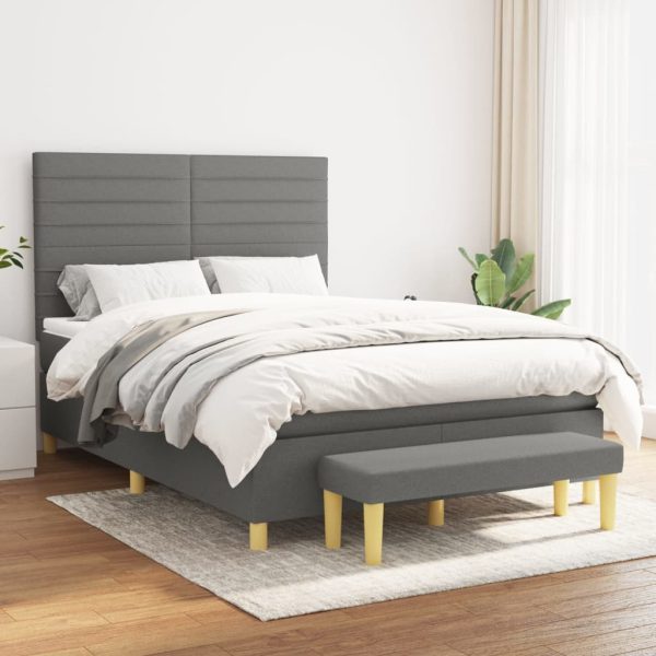 Pat box spring cu saltea, gri închis, 140×200 cm, textil