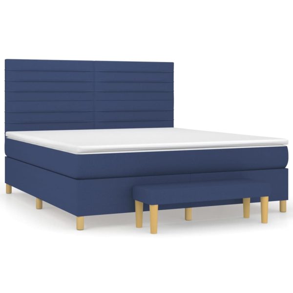 Pat box spring cu saltea, albastru, 180×200 cm, material textil