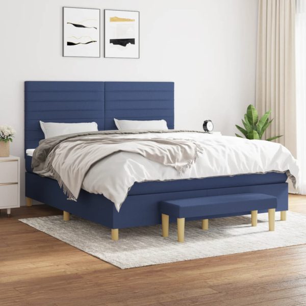 Pat box spring cu saltea, albastru, 180×200 cm, material textil