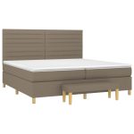 Pat box spring cu saltea, gri taupe, 200×200 cm, textil