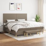Pat box spring cu saltea, gri taupe, 200×200 cm, textil