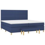 Pat box spring cu saltea, albastru, 200×200 cm, textil