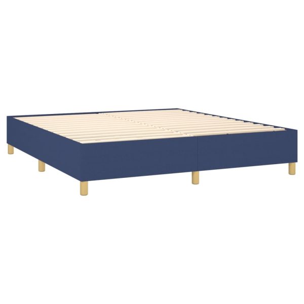Pat box spring cu saltea, albastru, 200×200 cm, textil