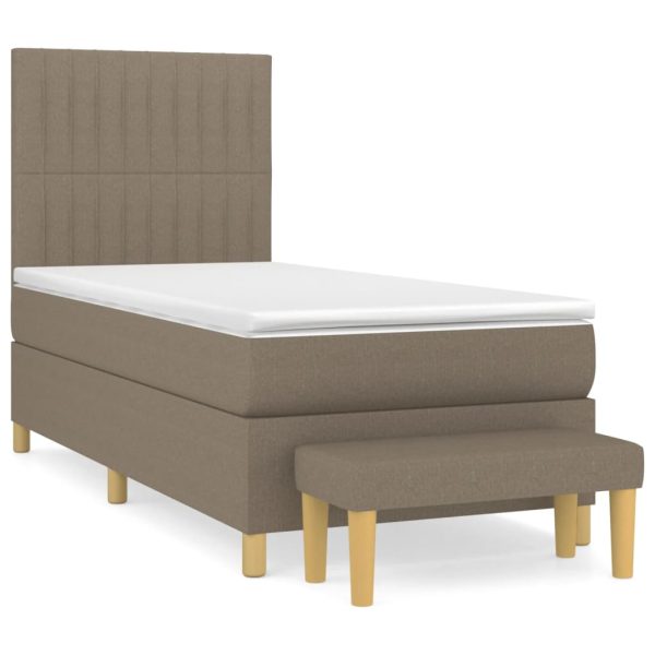 Pat box spring cu saltea, gri taupe, 80×200 cm, textil