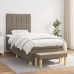 Pat box spring cu saltea, gri taupe, 80×200 cm, textil