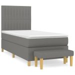 Pat box spring cu saltea, gri închis, 90×190 cm, textil