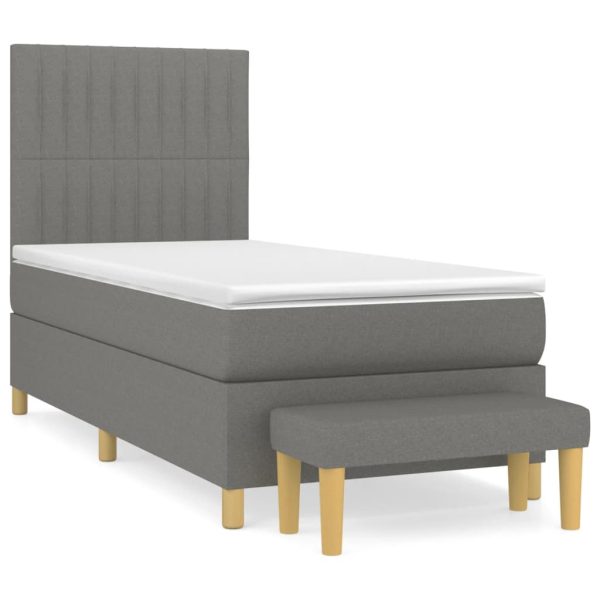 Pat box spring cu saltea, gri închis, 90×190 cm, textil