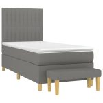 Pat box spring cu saltea, gri închis, 90×190 cm, textil