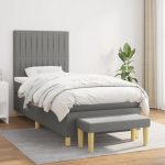 Pat box spring cu saltea, gri închis, 90×190 cm, textil
