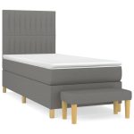 Pat box spring cu saltea, gri închis, 90×200 cm, textil