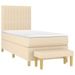 Pat box spring cu saltea, crem, 90×200 cm, textil