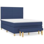 Pat box spring cu saltea, albastru, 140×200 cm, textil