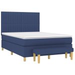 Pat box spring cu saltea, albastru, 140×200 cm, textil