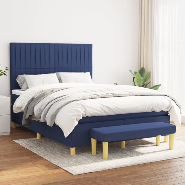 Pat box spring cu saltea, albastru, 140×200 cm, textil