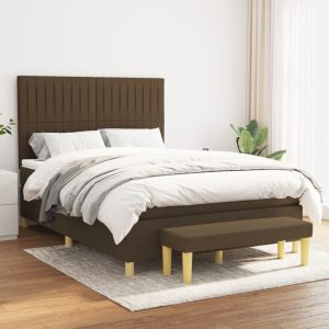 Pat continental cu saltea, maro închis, 140×200 cm, textil