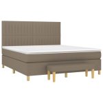 Pat box spring cu saltea, gri taupe, 160×200 cm material textil