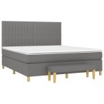 Pat box spring cu saltea, gri închis, 180×200 cm, textil